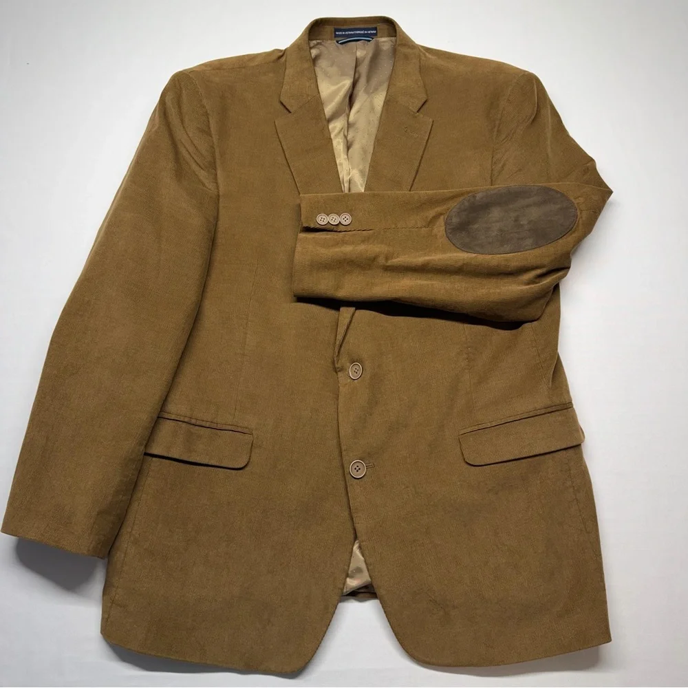 Tommy‎ Hilfiger Willow Corduroy Blazer 44R Dark Khaki Elbow Patch Sport Coat